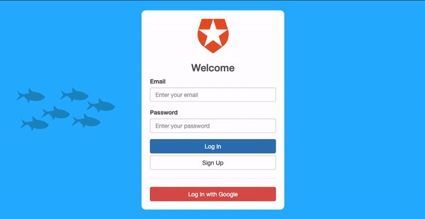 Auth0 Universal Login Page with swimming fishes and floating bubbles